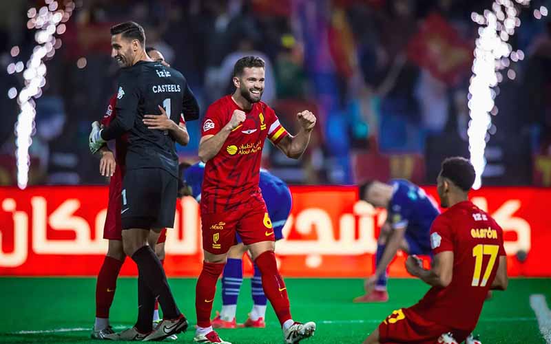 Cầu thủ Al Hilal ăn mừng chiến thắng trong trận đấu tại giải VĐQG Saudi
