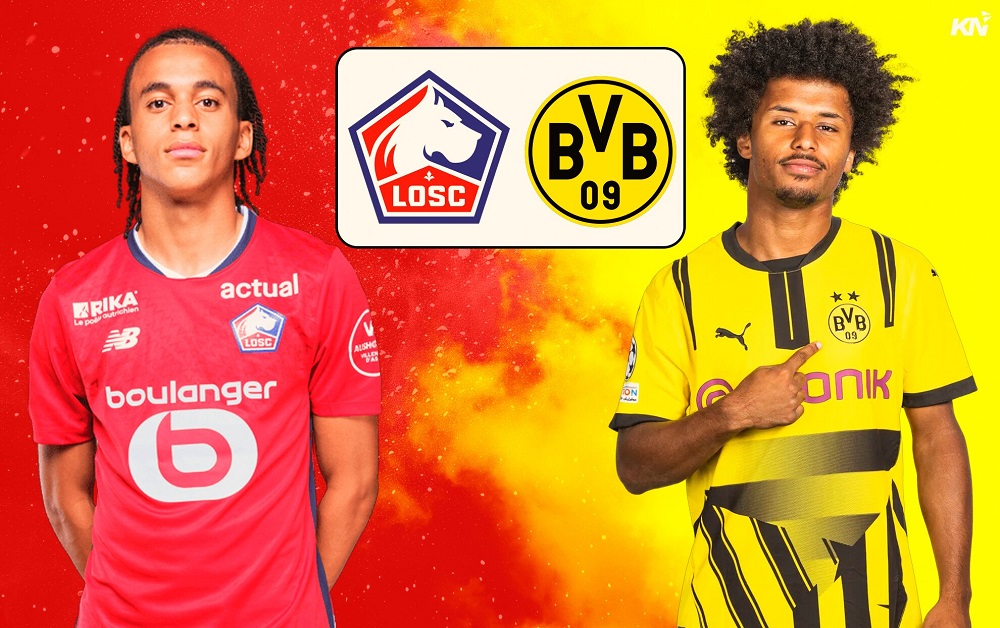 Cầu thủ Lille ăn mừng bàn thắng trong trận đấu Champions League trước Borussia Dortmund