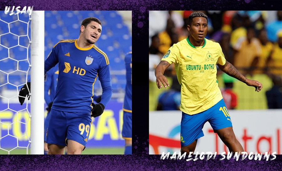 Poster thông báo trận đấu Ulsan HD vs Mamelodi Sundowns tại FIFA Club World Cup 2025, kèm thông tin giờ thi đấu 05h00 ngày 18/6.