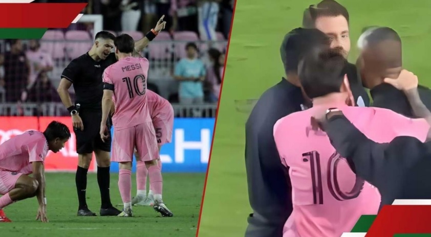 Lionel Messi và trợ lý HLV Mehdi Ballouchy của New York City sau trận đấu tại MLS