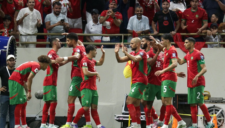 Đội tuyển Morocco ăn mừng trên sân sau khi chính thức giành vé dự World Cup 2026