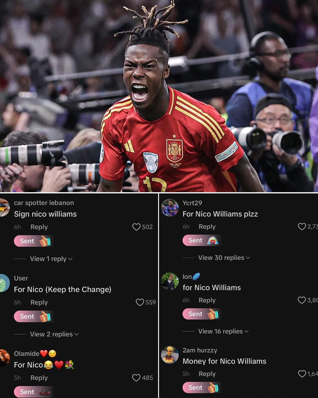 Người hâm mộ Barcelona quyên góp trên TikTok với hy vọng chiêu mộ tiền vệ Nico Williams